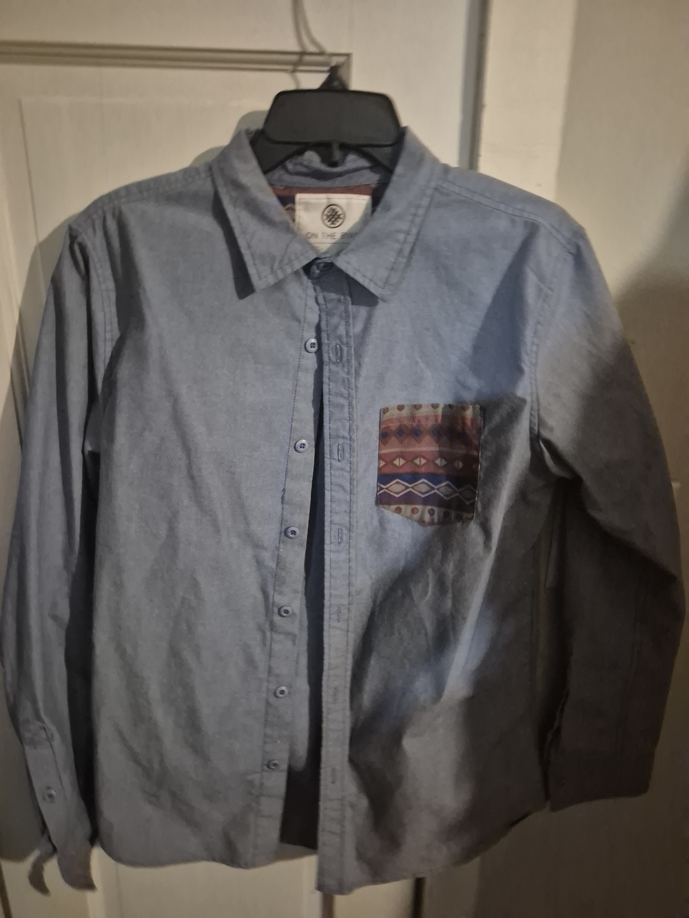 on the byas Light Blue Button-Down Shirt with Patterned Chest Pocket